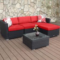 PHI VILLA Outdoor Sofa- Patio Wicker Sectional Furniture SetSHIJIN (Red)