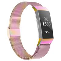 POY Compatible for Fitbit Charge 3 Bands,Replacement Wristbands for Fitbit Charge 3 SE Fitness Activity Tracker, Metal Stainless Steel Bracelet Strap with Unique Magnet Lock for Women Men Colorful L