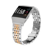 Shangpule Compatible for Fitbit Ionic Bands, Stainless Steel Metal Replacement Strap Bracelet Wrist Band Accessories for Ionic Smart Watch Women Man Large Small (Silver + Gold)