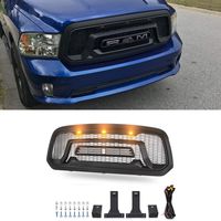 VZ4X4 Mesh Front Grill for 2013-2018 Dodge Ram 1500 Rebel Style Front Grille with Amber LED Lights, Replaceable Letters - Matte Black