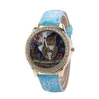 Fxbar,Unisex Fashion Bracelet Watches Universal Cartoon Owl Couple Models Diamond Quartz Watch(Sky Blue)