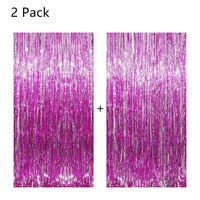 2 Pack Rose Pink Foil Fringe Curtain Photo Backdrop Party Decorations, 3ft x 8 ft Shiny Metallic Tinsel Party Door Curtains Photo Booth Props for Birthday Wedding Party Decor