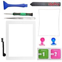 SlyPry Black Ipad 3 Digitizer Touch Screen Front Glass Assembly -Home Button + Camera Holder + Frame Bezel + Preinstalled Adhesive + Cleaning Kit Premium Tool Kit (White)