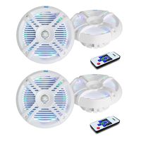 4) Pyle PLMRX68LEW 6.5 Inch 500 Watt Marine Boat LED Light White Speakers (Four)