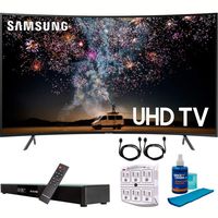 Samsung UN65RU7300 65" RU7300 HDR 4K UHD Smart Curved LED TV (2019 Model) with Home Theater Surround Sound 31" Soundbar Bundle Includes Screen Cleaner + 6-Outlet Surge Adapter + 2X HDMI Cable Black