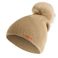 Bolayu Personality Ladies Autumn Winter Knit Double-Layer Large Hairball Warm Hat Caps (Beige)