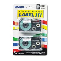 Casioamp;reg; Tape Cassettes for KL Label Makers, 18mm x 26ft, Black on Clear, 2 per Pack