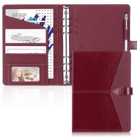 Toplive Leather A5 Binder,6 Round Ring Binder Planner Notebook Cover for A5 Filler Paper(Inner Paper Not Included),Wine Red