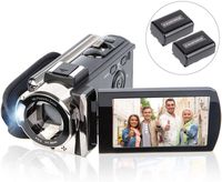 Video Camera Camcorder Digital YouTube Vlogging Camera Recorder Full HD 1080P 15FPS 24MP 16X Digital Zoom 3.0 Inch 270 Degree Rotation LCD Camcorder with 2 Batteries