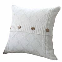 MIARHB Pillow Cases Knitted Button Decor Cable Knitting Patterns Throw Pillow Cases Cushion Shell Cafe Sofa Home Decor (White, 18 × 18 Inch)