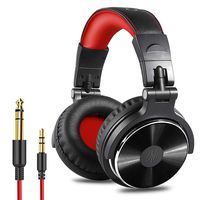 OneOdio Over Ear Headphone, Wired Bass Headsets with 50mm Driver, Foldable Lightweight Headphones with Shareport and Mic for Recording Monitoring Podcast Guitar PC TV - (Red)