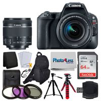 Canon EOS Rebel SL2 Digital SLR Camera + EF-S 18-55mm f/4-5.6 IS STM Lens + Sandisk Ultra SDXC 64GB 80MB/S Memory Card + Accessory Backpack + Flexible Tripod + UV Filters + Card Reader - Valued Bundle