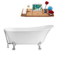 Streamline | Clawfoot Soaking 67" N340CH-CH Acrylic Bathtub, White | Comes with External Drain And Chrome Overflow | Bamboo Tray Included