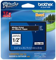 2/Pack Genuine Brother 1/2" (12mm) White on Black TZe P-touch Tape for Brother PT-1180, PT1180 Label Maker