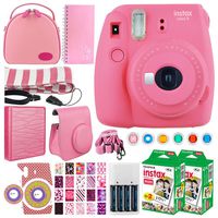 Fujifilm instax Mini 9 Instant Film Camera + Instax Mini Twin Pack Instant (40 Shots) + Case + Scrapbook Album + Colored Filters + Camera Sticker + Neck Strap - Full Accessory Kit (Flamingo Pink)
