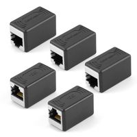 CableCreation RJ45 Coupler, 5 Pack in Line Coupler Cat7/Cat6/Cat6a/Cat5e/Cat5 Ethernet Cable Extender Adapter Straight Modular Female to Female RJ45, Black