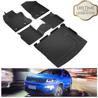 KIWI MASTER Floor Mats & Cargo Liners Set Compatible for 2017-2020 Jeep Compass Accessories Front & 2nd Row Seat Cargo All Weather Protector Slush Liner Mat Black