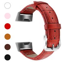 Meikeio Replacement Bands Compatible with Fitbit Charge 3, Classic Genuine Leather Charge 3 Band Fitness Wristband for Women Men Small Large(Red,Small)