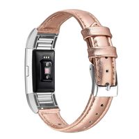 bayite Bands Compatible with Fitbit Charge 2, Slim Genuine Leather Band Replacement Accessories Strap Charge2 Women Men, Rose Gold Large