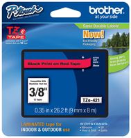 Genuine Brother 3/8" (9mm) Black on Red TZe P-touch Tape for Brother PT-D400, PTD400 Label Maker