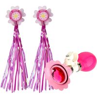 Little World Kids Bike Horn, Kids Bicycle Bell with 2 Pack Bike Streamers Bike Accessories for Girls or Boys (Pink)