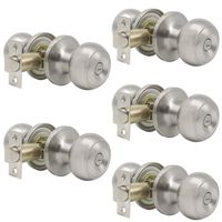 Probrico Satin Nickel Bed/Bath Knobs Keyless Privacy Interior Doors Locksets, 5 Pack