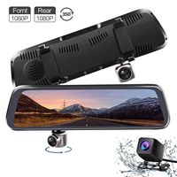 Mirror Dash Cam, 10 Inch Full Touch Screen Dual 1080P 350° Rotating Front Camera and Waterproof Rear View Camera Stream Media Dashboard Driving Recorder with Parking Mode G-Sensor Reverse Assistance