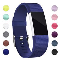 Hotodeal Band Compatible with Fitbit Charge 2 Band, Classic Soft TPU Adjustable Replacement Bands Fitness Sport Strap,Blue Large
