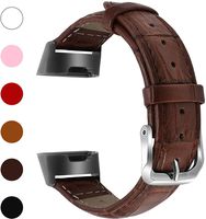 Meikeio Replacement Bands Compatible with Fitbit Charge 3, Classic Genuine Leather Charge 3 Band Fitness Wristband for Women Men Small Large(Brown,Large)