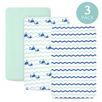 TILLYOU Jersey Knit Whale Pack N Play Sheets, Mini Portable Crib Sheets Set Fitted for Girls, Ultra-Soft Breathable Playard Playpen Sheets, Ocean Theme