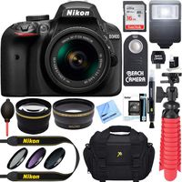 Nikon D3400 24.2 MP DSLR Camera + AF-P DX 18-55mm VR NIKKOR Lens Kit (Black) 32GB SDXC Memory + SLR Photo Bag + Wide Angle Lens + 2X Telephoto Lens + Flash Accessory Bundle (Renewed)