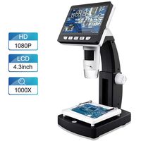 LCD Digital Microscope, FOCLEN 4.3 inch 50X-1000X Magnification Zoom 1080P 2.0 Megapixels Compound Handhled Rechargeable 8 Adjustable LED Lights Lab Microscopes Camera