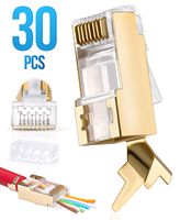 RJ45 Cat7 & Cat6A Pass Through connectors 30 Pcs | 8P8C 50UM Gold Plated Shielded FTP/STP | EZ RJ45 Network Modular Plug for 23 AWG Ethernet Cable
