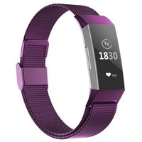 POY Compatible for Fitbit Charge 3 Bands,Replacement Wristbands for Fitbit Charge 3 SE Fitness Activity Tracker, Metal Stainless Steel Bracelet Strap with Unique Magnet Lock for Women Men Purple S