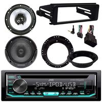 JVC KDR490 CD Stereo Audio Receiver - Bundle Combo with 2X Kenwood 6.5" Inch Black Coaxial Speakers W/Adapter Brackets + Radio Dash Kit for 1998-2013 Harley Motorcycle Bikes
