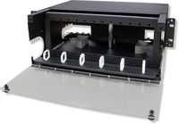 Lynn Electronics 4U Fiber Optic Rackmount Enclosure Panel, holds 12 LGX footprint panels or modules for a maximum capacity of 288 fibers. Fits 19 and 23 inch racks.