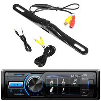 Marine Motorsports Bluetooth USB AUX AM/FM Single DIN Digital Media Stereo Receiver with Rear View Cam Input and Independent Camera Key, Pyle License Plate Mount Backup Camera