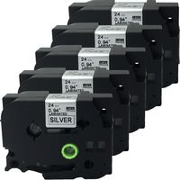 NEOUZA 5PK Compatible for Brother P-Touch Laminated Tze TZ Label Tape Cartridge 24mm x 8m (TZe-951 Black on Silver)