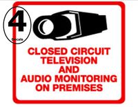 Security Decal - #205 4 Pack Video & Audio CCTV Security Surveillance Camera System Warning Decals Stickers - Commercial Grade . Increase Security whether you have a system or not, no one will know but you!