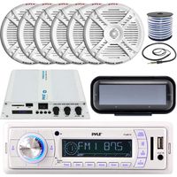 Sound Around Pyle in-Dash Marine Boat AM/FM USB AUX Headunit Receiver, 6 x 7.7'' Dual Cone 280W 2-Way Full-Range Speakers, 6-Channel Waterproof Amplifier, Radio Shield, Speaker Wire, Antenna
