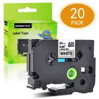 GREENCYCLE 20 Pack 1" 24mm Black on White Label Tape TZe251 TZe-251 TZ-251 TZ251 Standard Laminated Cassettes Compatible for Brother P Touch PTD600 PTP750W PTP700 PTE500 PT1400 Label Makers
