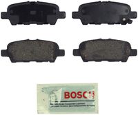 Bosch BE905 Blue Disc Brake Pad Set for Infiniti (EX, FX, G, JX, M, Mh, Q, QX); Nissan: Z, Altima, Juke, Leaf, Maxima, Murano, Pathfinder, Quest, Rogue, Sentra, X-Trail; Renault; Suzuki, Rear