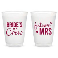 Bachelorette Party Decorations Elegant Bride Tribe Frosted Cups 16oz & Sturdy Plastic Wedding Cups Future Mrs Print Set of 16