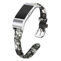 bayite Bands Compatible with Fitbit Charge 2, Slim Genuine Leather Band Replacement Accessories Strap Charge2 Women Men, Black/Gray Floral Small
