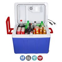 K-Box Electric Cooler and Warmer with Wheels for Car and Home - 48 Quart (45 Liter) - 6 FT. Extra Long Cables Dual 110V AC House and 12V DC Vehicle Plugs, American (Blue White Red)