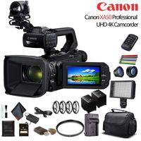 Canon XA50 Professional UHD 4K Camcorder (3669C002) W/Extra Battery, Soft Padded Bag, 64GB Memory Card, LED Light, Close Up Diopters, Lenses, and More Advanced Bundle