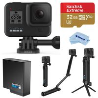 GoPro HERO8 Black, Waterproof Action Camera with Touch Screen 4K UHD Video 12MP Photos, Selfie Stick Bundle with GoPro 3-Way 3-in-1 Mount, Battery, 32GB microSD Card, Microfiber Cloth
