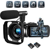 Video Camera Camcorder,Vlogging Camera for Youtube 2.7K Full HD 30MP 18X Digital Video Camcorder with Microphone, Lens Hood,2 Batteries