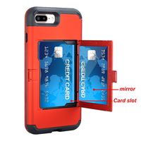 Shockproof iPhone 8 Case,iPhone 7 Case Hybrid Red,Gostyle 3 in 1 Hard PC + Soft Rubber Heavy Duty Drop Protection Armor Protective Case with Wallet Card Holder and Hidden Makeup Mirror