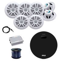 Pyle Marine Bluetooth Water Resistant Amplifier Receiver with Boss Audio Marine Speakers (3-Pairs), Pyle Elite Series Waterproof BT Amp, Enrock Marine Antenna and Enrock Audio 50' 16G Speaker Wire